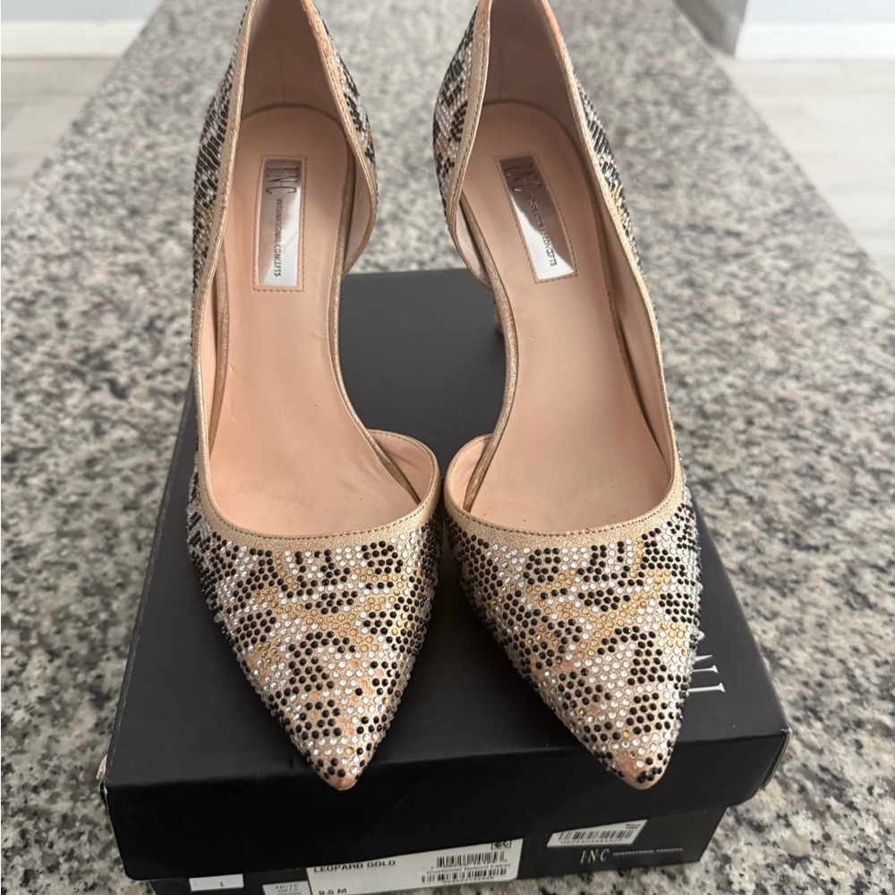 INC International Concepts Gold and Black Heels